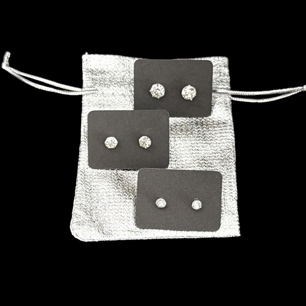 3-Pairs Sparkly Crystal Stud Earrings - Small, Medium & Large - Gift Ready